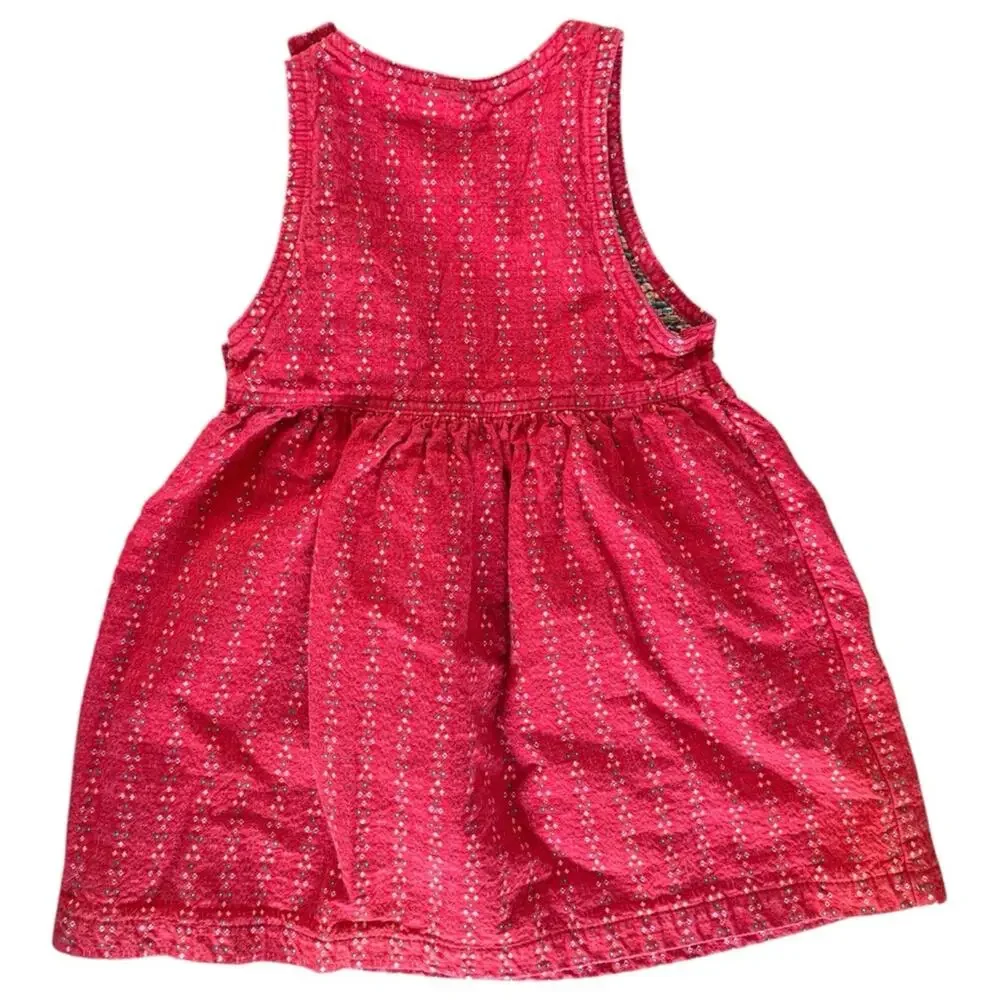 Vintage OshKosh B’Gosh Girls’ Heavy Woven Dress Red Yellow Pockets Size 4